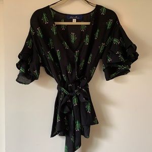 ⭐️Blue Rain cactus faux wrap peplum top